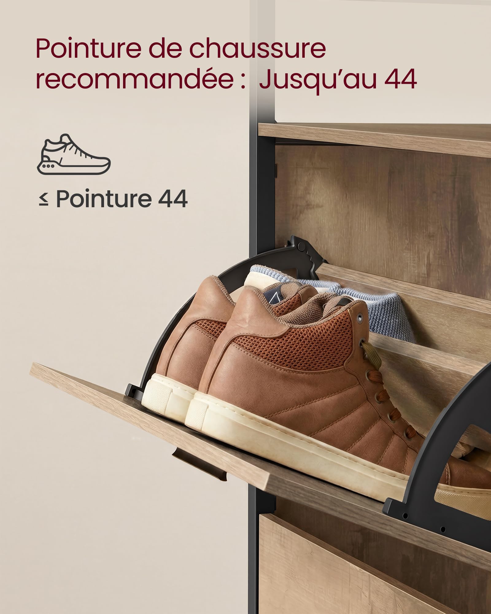 VASAGLE Meuble à Chaussures, Porte-Chaussures Fin, Meuble de Rangement à 3 Abattants, pour 12-18 Paires, Anti-poussière, 30 x 60 x 130 cm, pour Entrée, Marron Camel et Noir d'encre LBS101B01