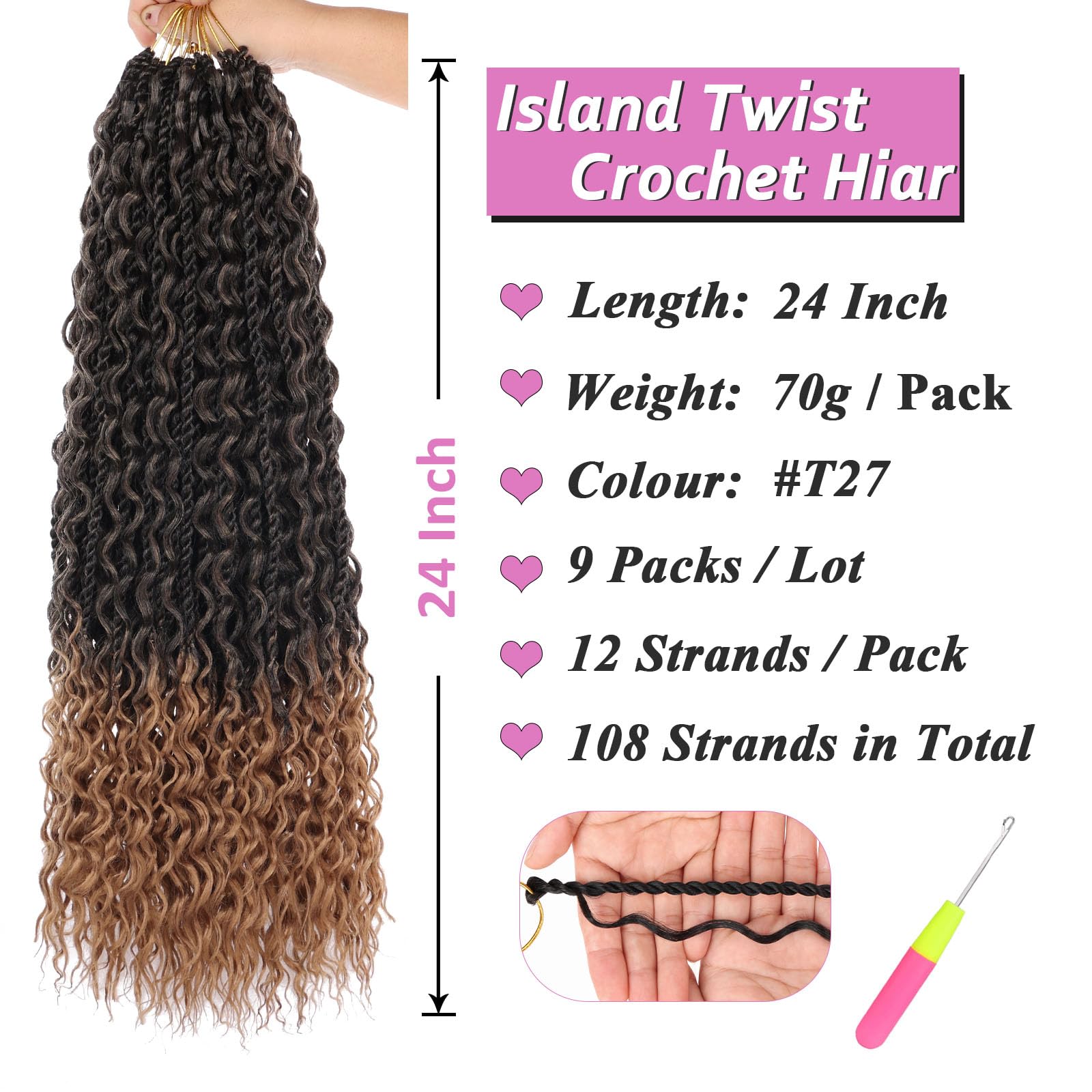 Samtress 9 Packs Boho Senegalese Twist Crochet Hair with Curly Ends 24 Inch Boho Island Twist Crochet Braids for Women Pre-Looped Ombre Blonde Goddess Twist Crochet Braids Hair Extensions (#T27) - Image 2