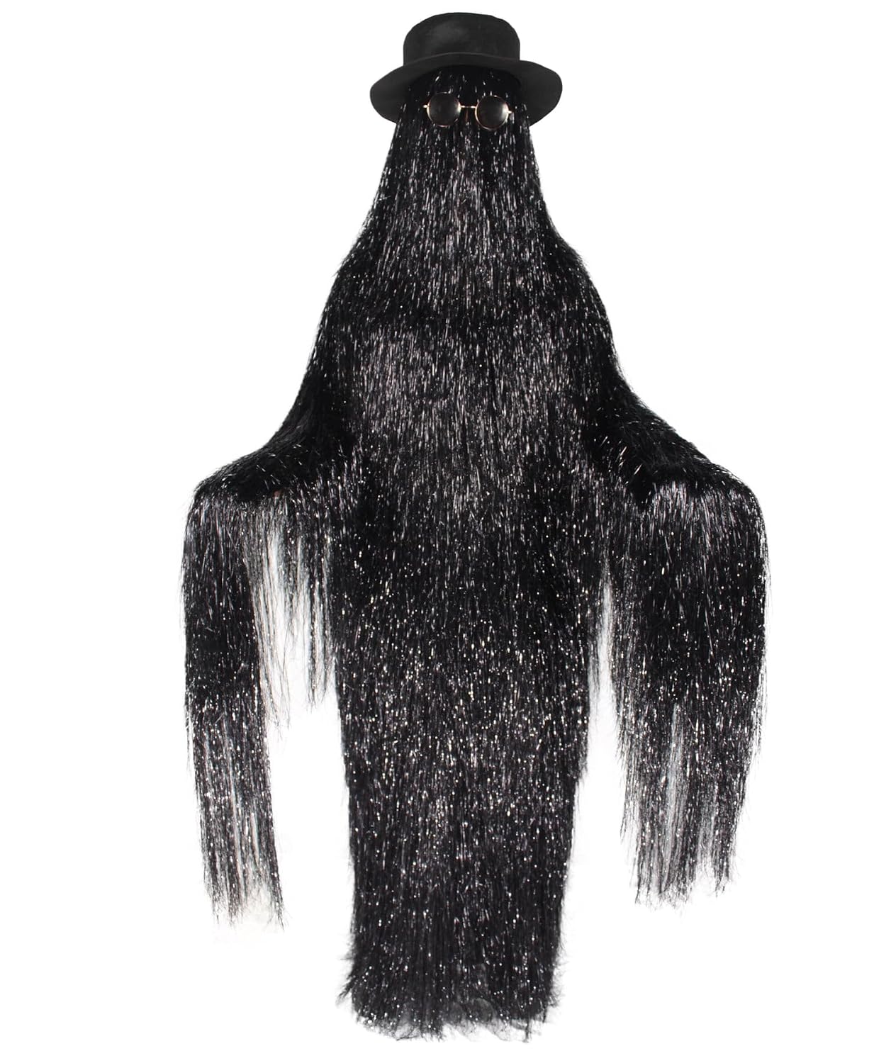 Adult Unisex Cousin Dapper Creature Tinsel Wig & Costume, Perfect for Halloween & Cosplay, Flame-Retardant Synthetic Material - Black Tinsel