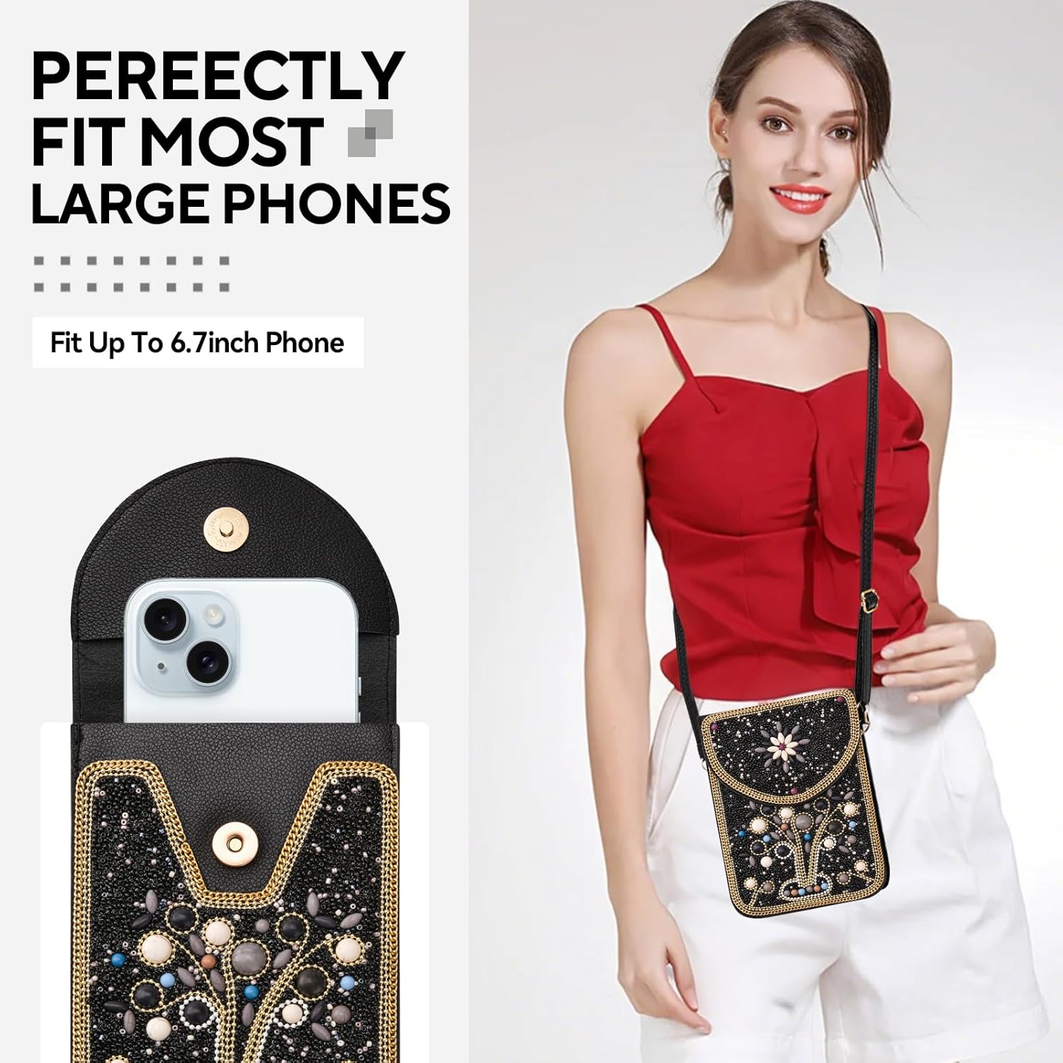 Small Beaded Crossbody Bag for Women, Boho Cell Phone Shoulder Purse Wallet with Handcrafted Colorful Beads - Image 7