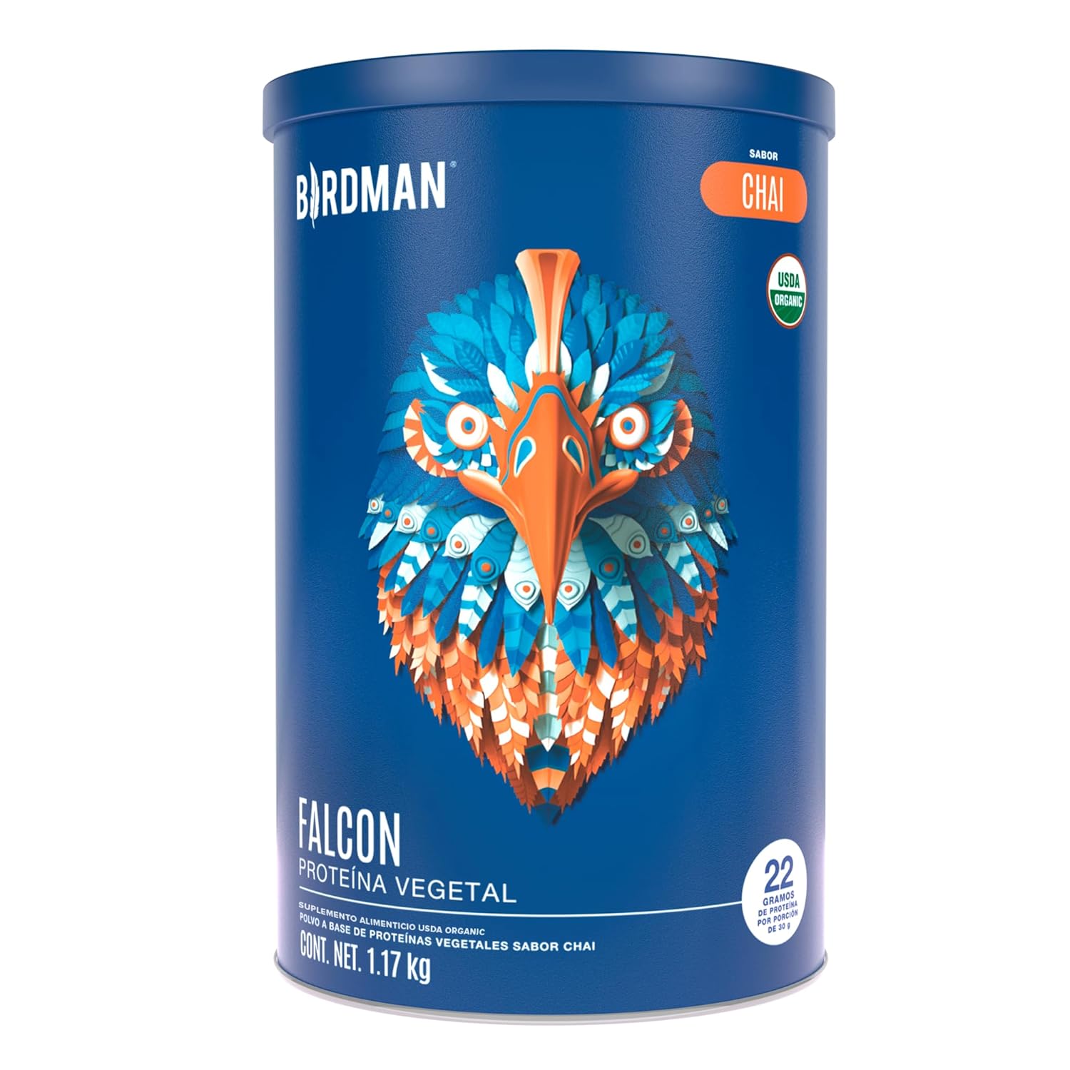 Birdman Falcon Protein Proteina Vegetal Organica En Polvo (Vegana) Certificada USDA, 22gr Proteina por porción, Sin inflamacion, Sin acne, Sabor Chai | 39 servicios | 1.170kg