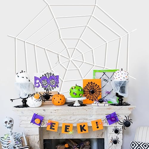 Miniatura 7 de Cuerda de araña gigante de Halloween de 3 pies para decoración de telaraña, accesorios de cinturón elástico redondo de araña falsa para ventana,
