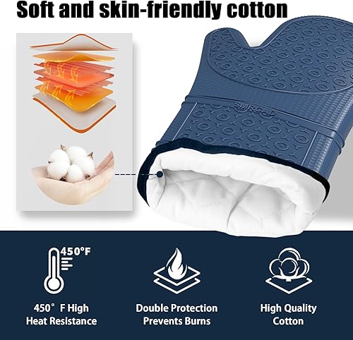 Vista 46 de Guantes de horno con almohadillas calientes resistentes al calor y cinco espátulas de silicona diseñadas para cocinar en la cocina, guantes