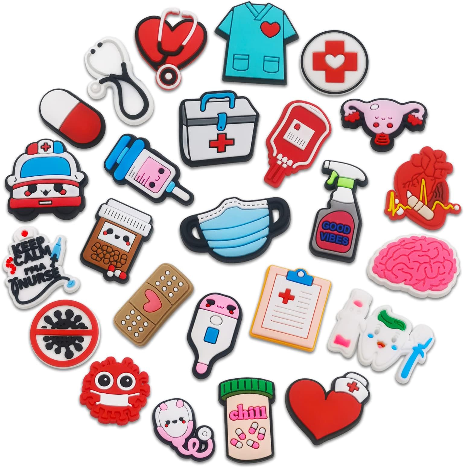 25 | 50PCS Medical Shoes Decoration Charms fits for Clog Sandals, PVC Nurse Stethoscope Shoe Decorations for Adults Women Men