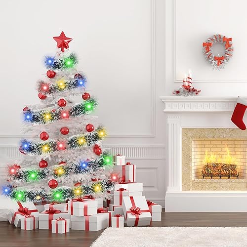 Miniatura 6 de Guirnalda de oropel de Navidad de 16.4 pies, 1 paquete de guirnalda metálica con punta de escarcha verde oscuro con 50 luces LED de colores, Navidad