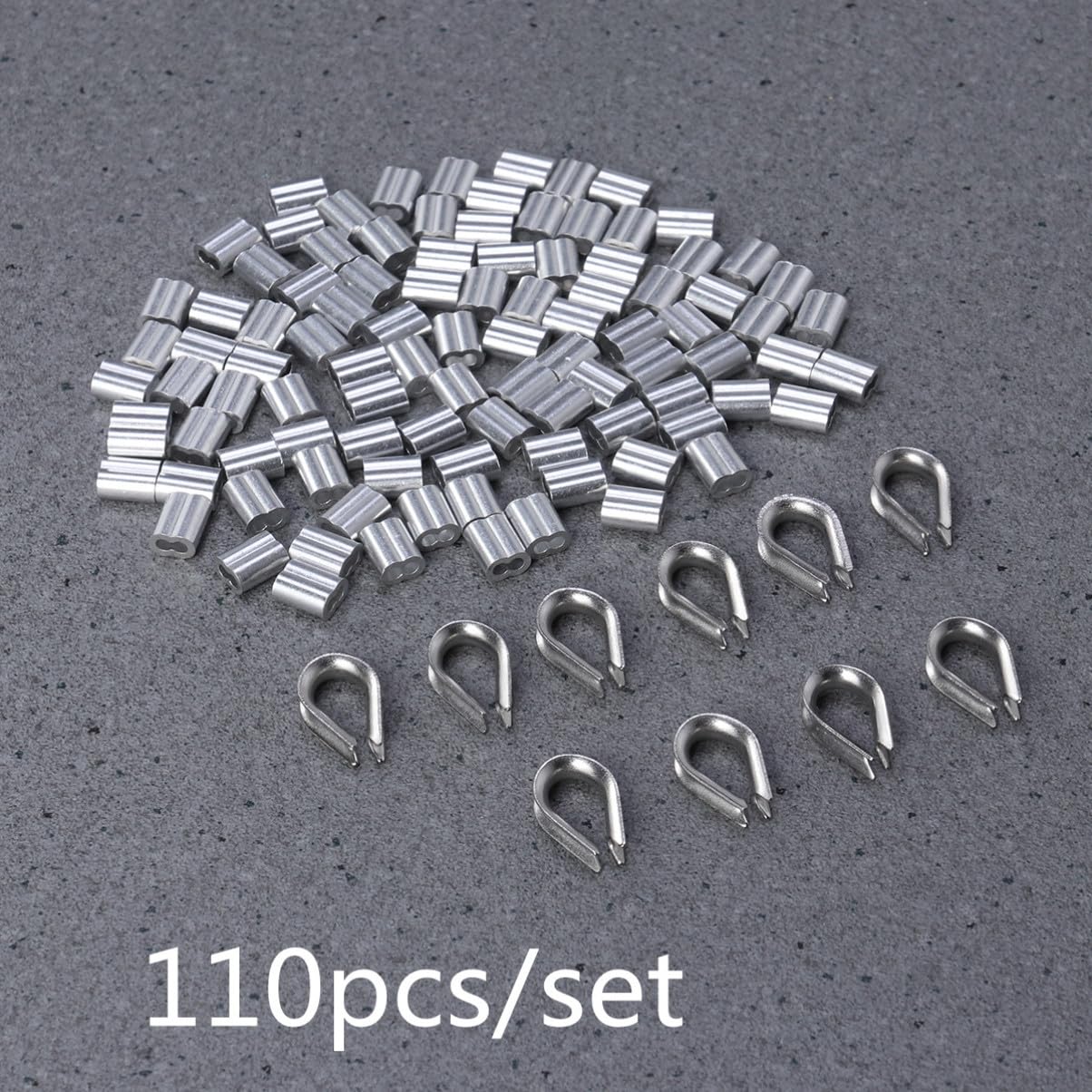 FUNOMOCYA 50pcs 8 Cable Collar Cable Crimps Cable Clip Silver Wire Sleeves