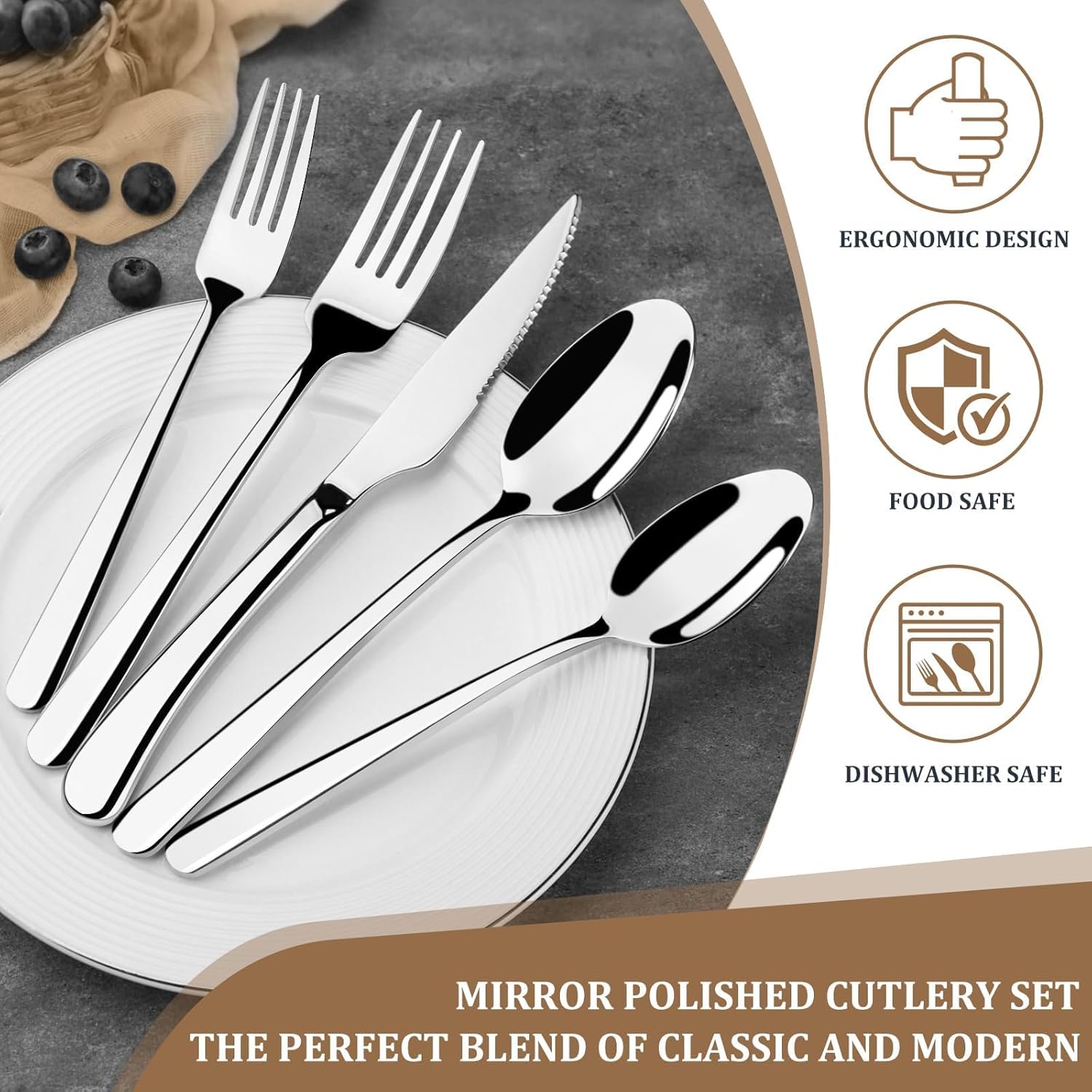 TAN REN 5 Inch Boning Knife for Meat Cutting and Silverware Set for 8, 40-Piece Stainless Steel Flatware Sets