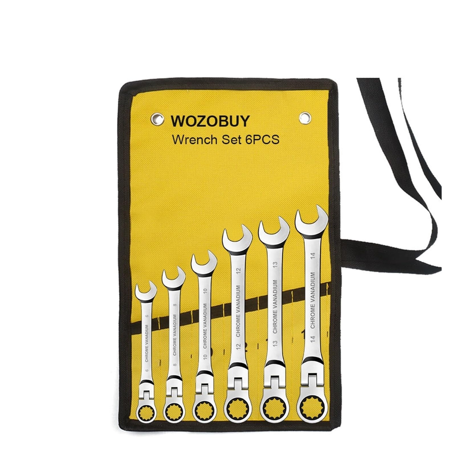 Yanyaxm 6Pcs Ratcheting Wrench Set,Combination Spanner Kit, Chrome Vanadium Steel Hand Tools Socket Key Ratchet With Canvas Bag