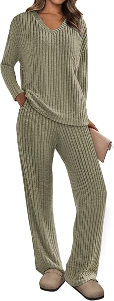 PRETTYGARDEN 2 Piece Sets for Women Fall 2025 Soft Comfy Lounge Long Sleeve Pajamas Set Knit Postpartum Pj Outfits Clothing