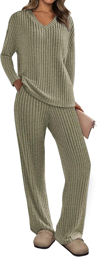 PRETTYGARDEN 2 Piece Sets for Women Fall 2025 Soft Comfy Lounge Long Sleeve Pajamas Set Knit Postpartum Pj Outfits Clothing