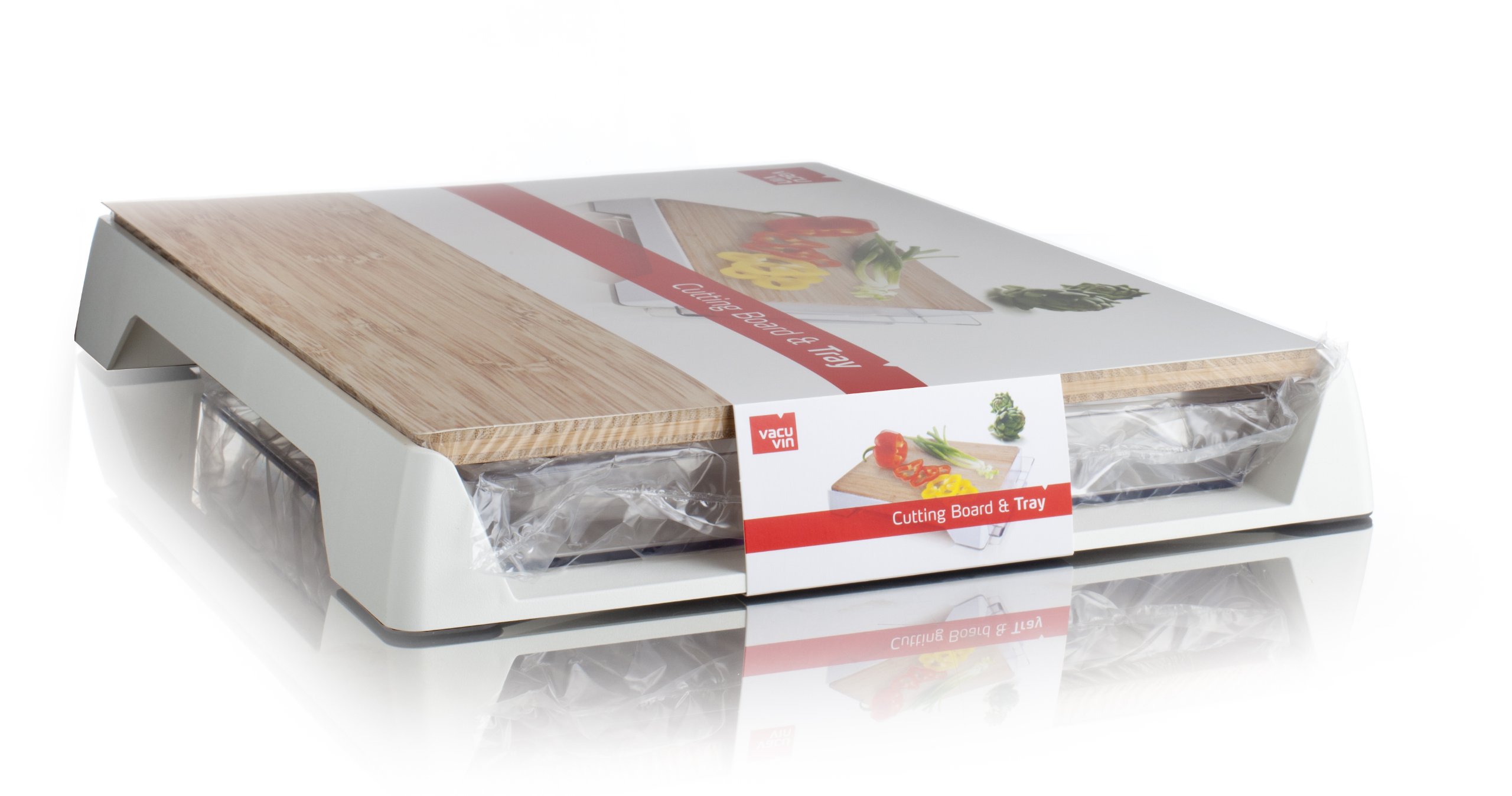 Vacu Vin 4685260 Cutting Board & Tray Tagliere con Vassoio, Bamboo, Bianco, 38 x 32 x 6 cm