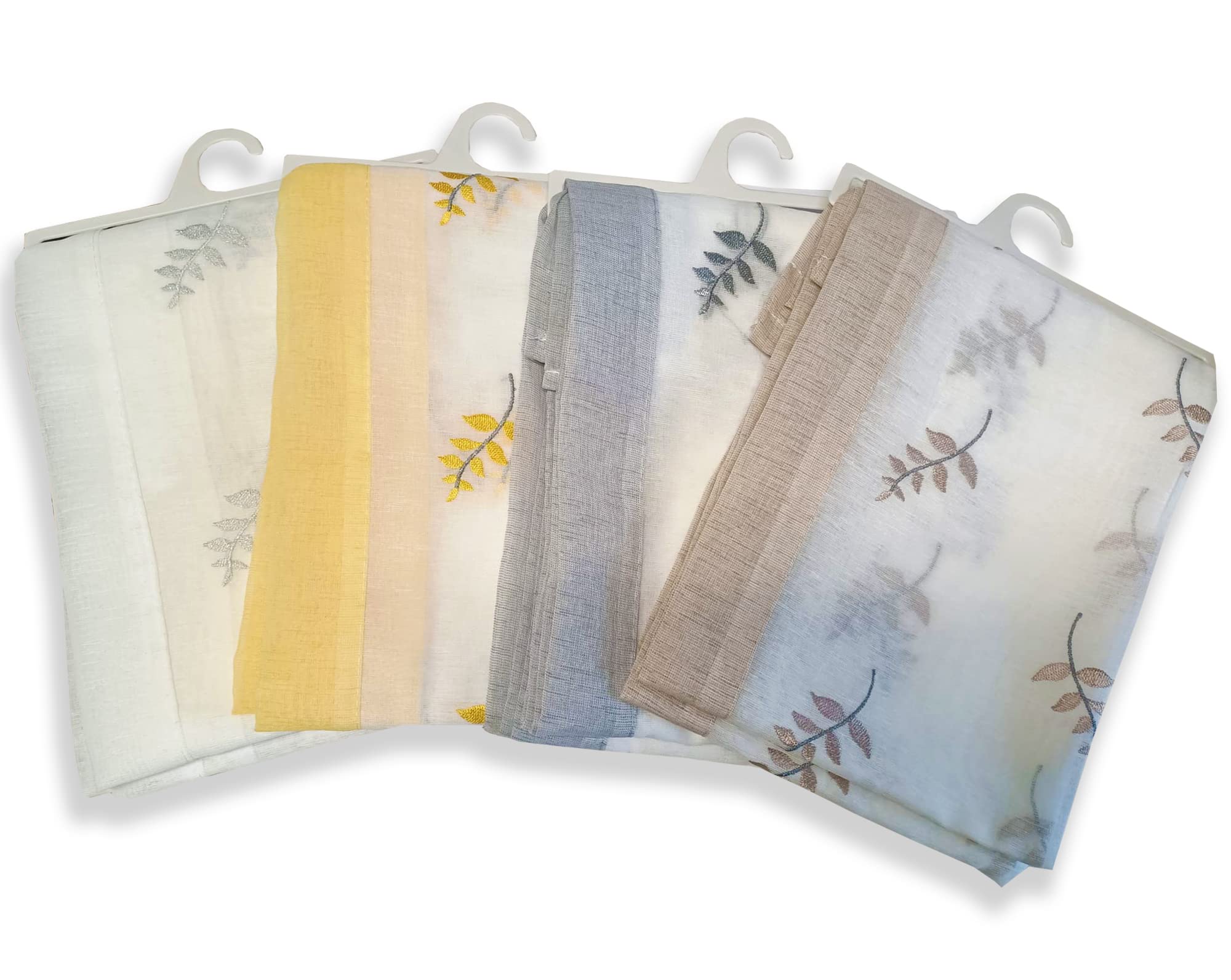 Home Tresor Tende A Vetro Con Foglie Ricamate Astrid B1 - Coppia Tende Semitrasparenti Per Cucina E Soggiorno, Beige (60x240 Cm)