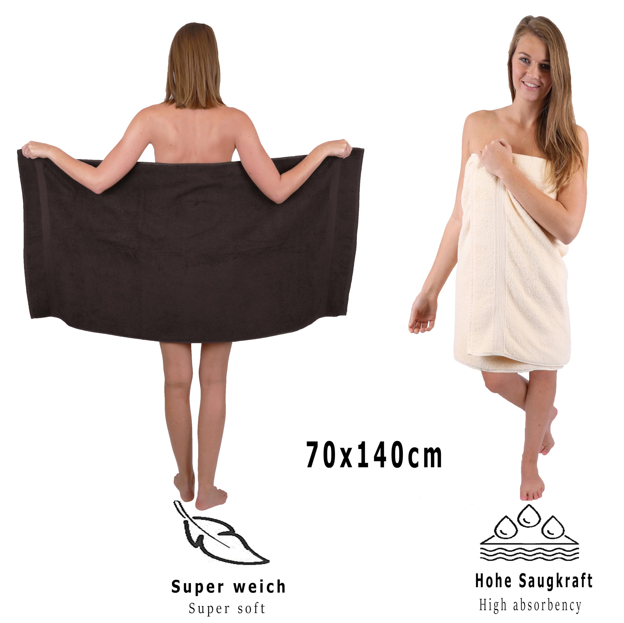 Betz Juego de 10 Toallas Classic 100% algodón 2 Toallas de baño 4 Toallas 2 Toallas de Mano 2 Toallas Cara de Color marrón Oscuro y Beige
