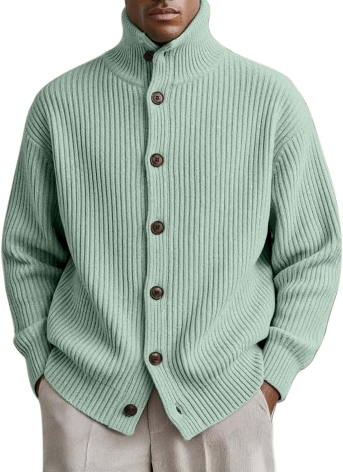 Mens Casual Jackets American Sweatshirt Long Sleeve Button Turtleneck Pullover Knit Top Sports Coat Comfiest Airport Outfits
