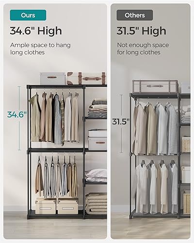 Miniatura 4 de SONGMICS Armario portátil, organizador de armario independiente, perchero con estantes, varillas para colgar, organizador de almacenamiento, para