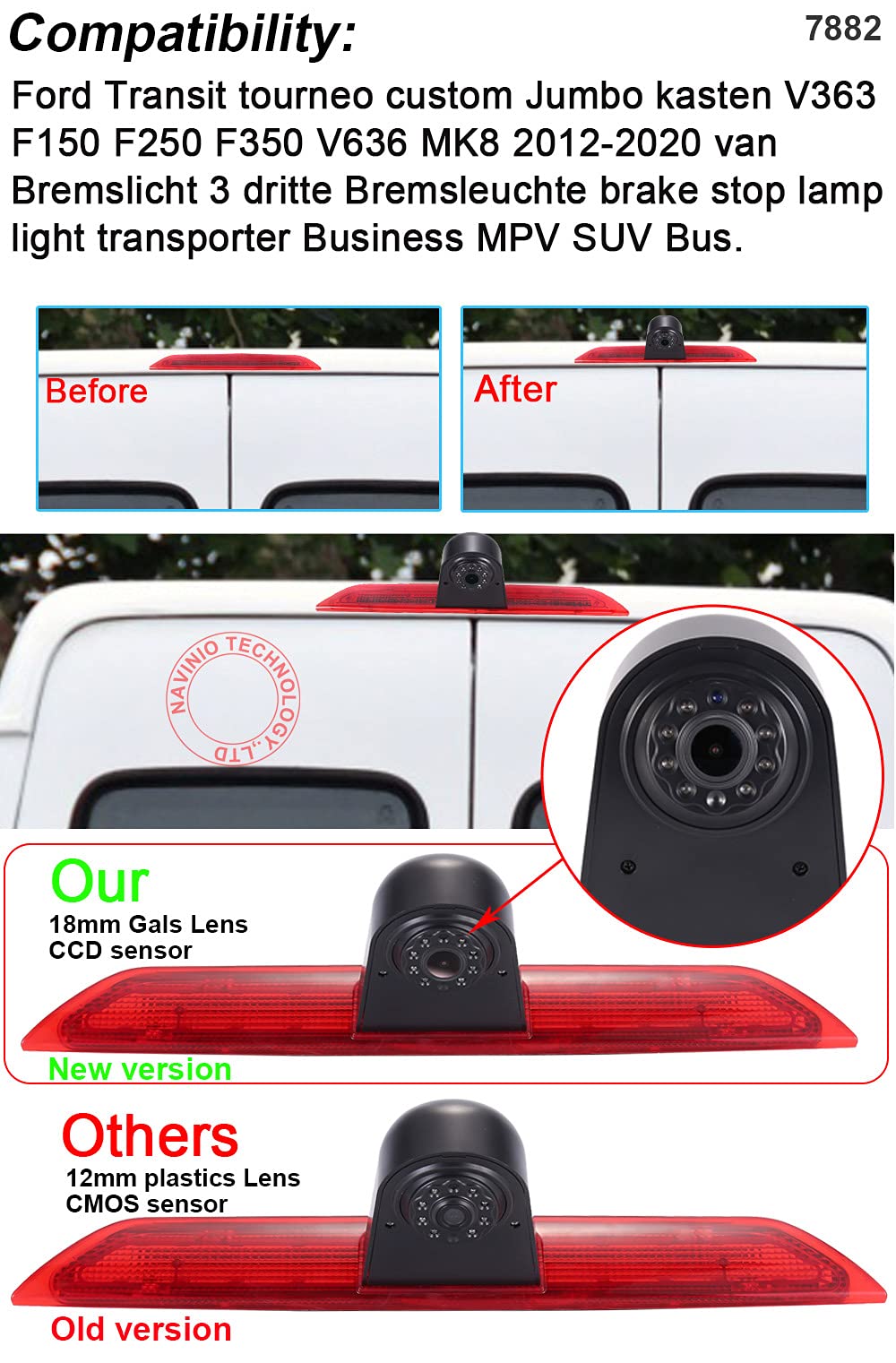 HD 1280X720P Auto Terzo tetto Top Mount Lampada della Luce del Freno Telecamera Posteriore sostituzione per Transit tourneo custom Jumbo kasten V363 F150 F250 F350 V636 MK8