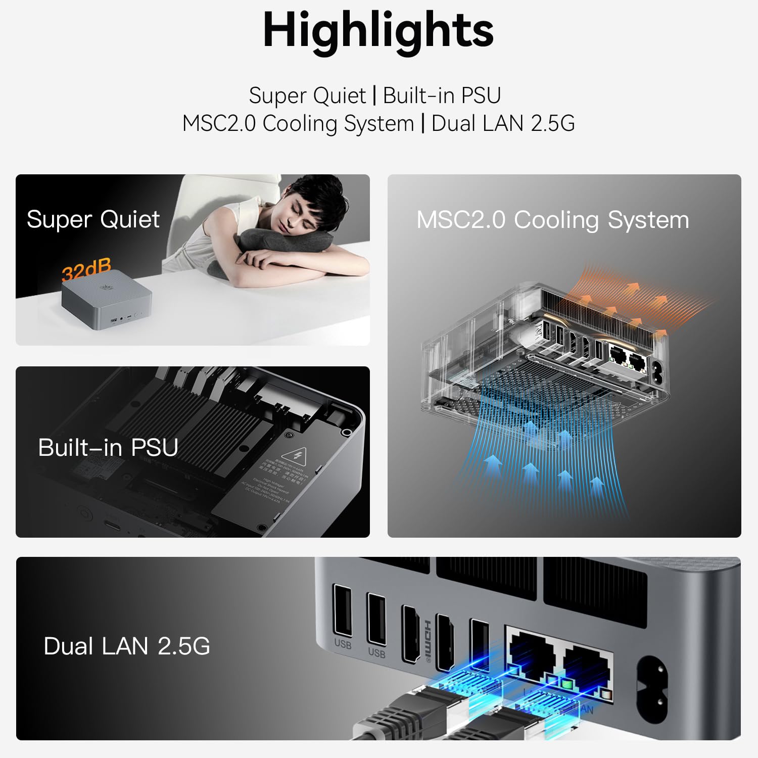 Beelink Mini PC AMD, Ryzen 7 7735U(8C/16T jusqu'à 4,75Ghz), EQR7 Mini Ordinateur 24GB LPDDR5 500GB M.2 PCIe4.0 SSD, 4K Dual Display,Dual HDMI, Dual 1000M LAN,WiFi6, BT5.2
