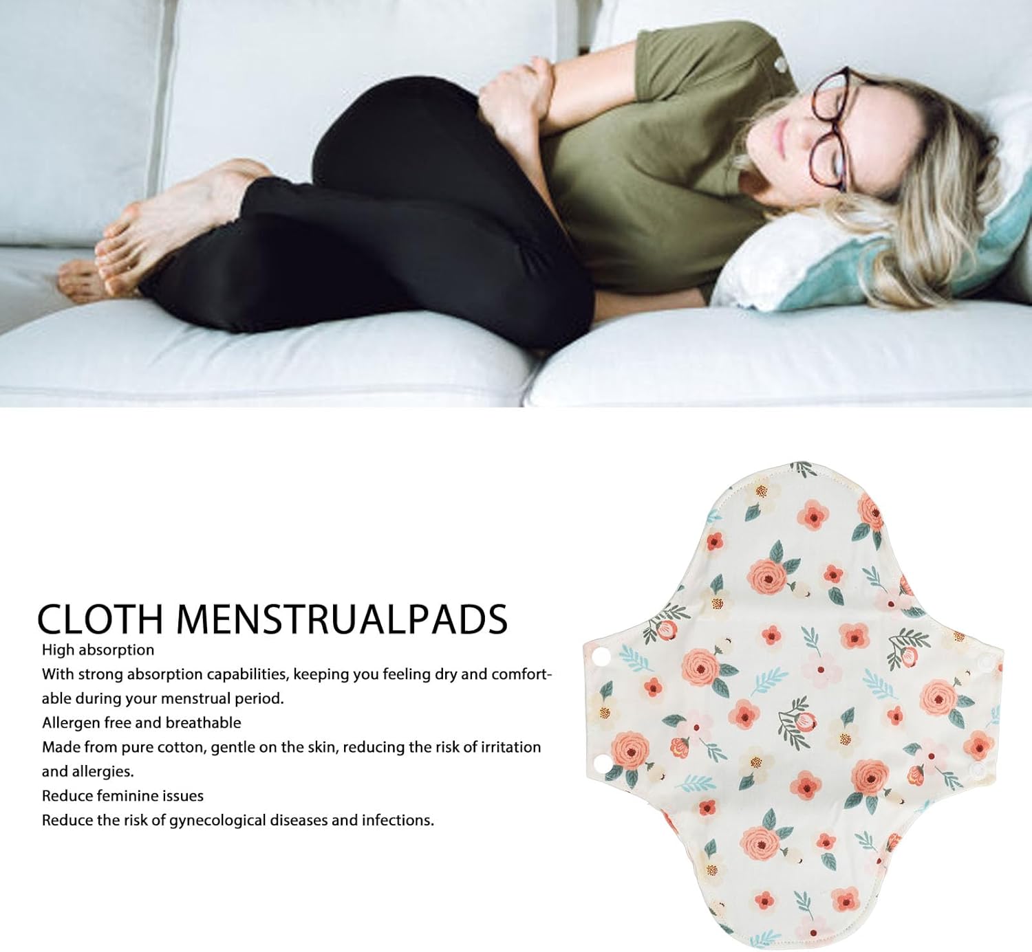 5pcs Reusable Menstrual Pads, Cloth Pads for Women, Reusable Period Pads, Reusable Pads for Women Washable Sanitary Napkins Reusable Cloth Menstrual Pads Breathable Feminine Pads