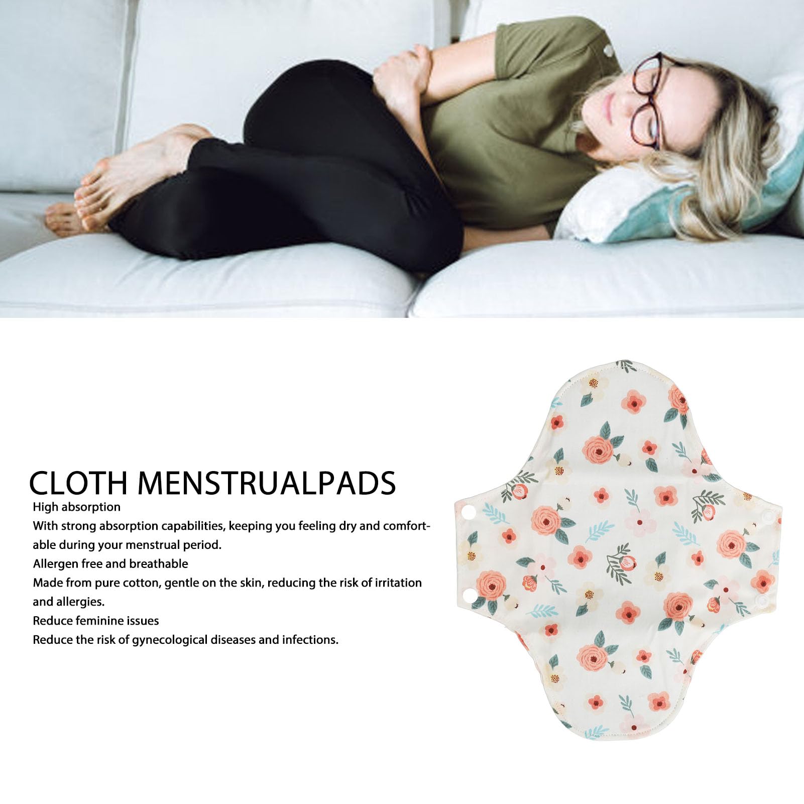 5pcs Reusable Menstrual Pads, Cloth Pads for Women, Reusable Period Pads, Reusable Pads for Women Washable Sanitary Napkins Reusable Cloth Menstrual Pads Breathable Feminine Pads
