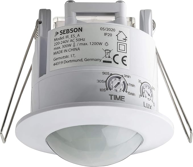 SEBSON Bewegungsmelder Unterputz - 20m/360° Erfassung | IP54, Programmierbar Für LED Beleuchtung