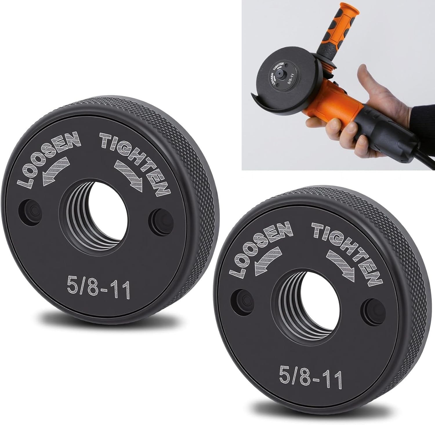 5/8"-11 Quick Change Angle Grinder Nuts, Self Locking Flange Nut No Wrench Required for 4.5" & 5" Angle Grinders, Metal Knurled Arbor Lock Nut Replacement, 1 Pack