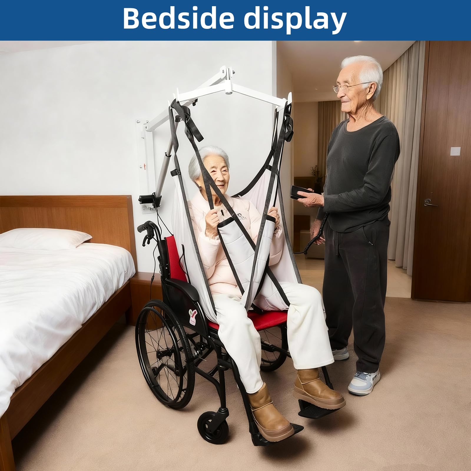 Ascensore da parete per pazienti con imbracatura, sollevatore elettrico portatile per disabili, anziani, disabili, telecomando, bianco
