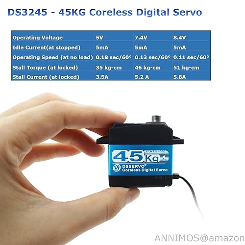 Miniatura 2 de Servo de Alto Torque 45KG 8.4V Servomotores de Dirección RC sin Núcleo Engranaje de Acero Inoxidable Perfil Bajo Impermeable para Autos a Escala 18