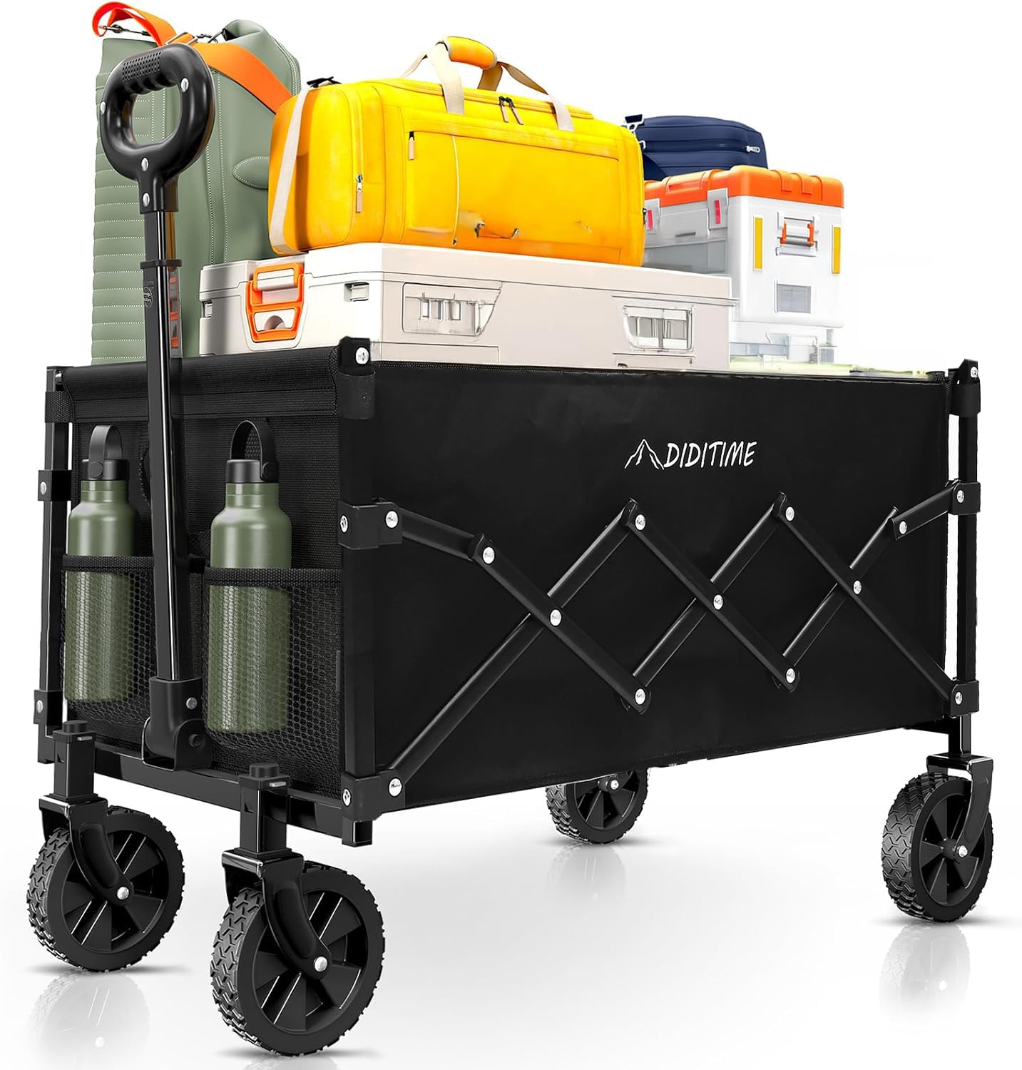 Carro plegable para la playa, soporte para bebidas, mango en D, carrito de jardín, carrito de playa para todo tipo de terrenos, al aire libre, camping, compras, carrito de mano, ruedas de silencio