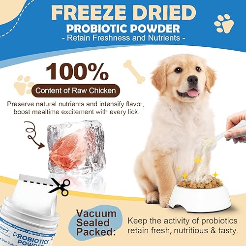 Miniatura 4 de Probióticos para perros, polvo probiótico con calabaza, prebióticos y enzimas digestivas, 6 mil millones de CFU probióticos para perros para la