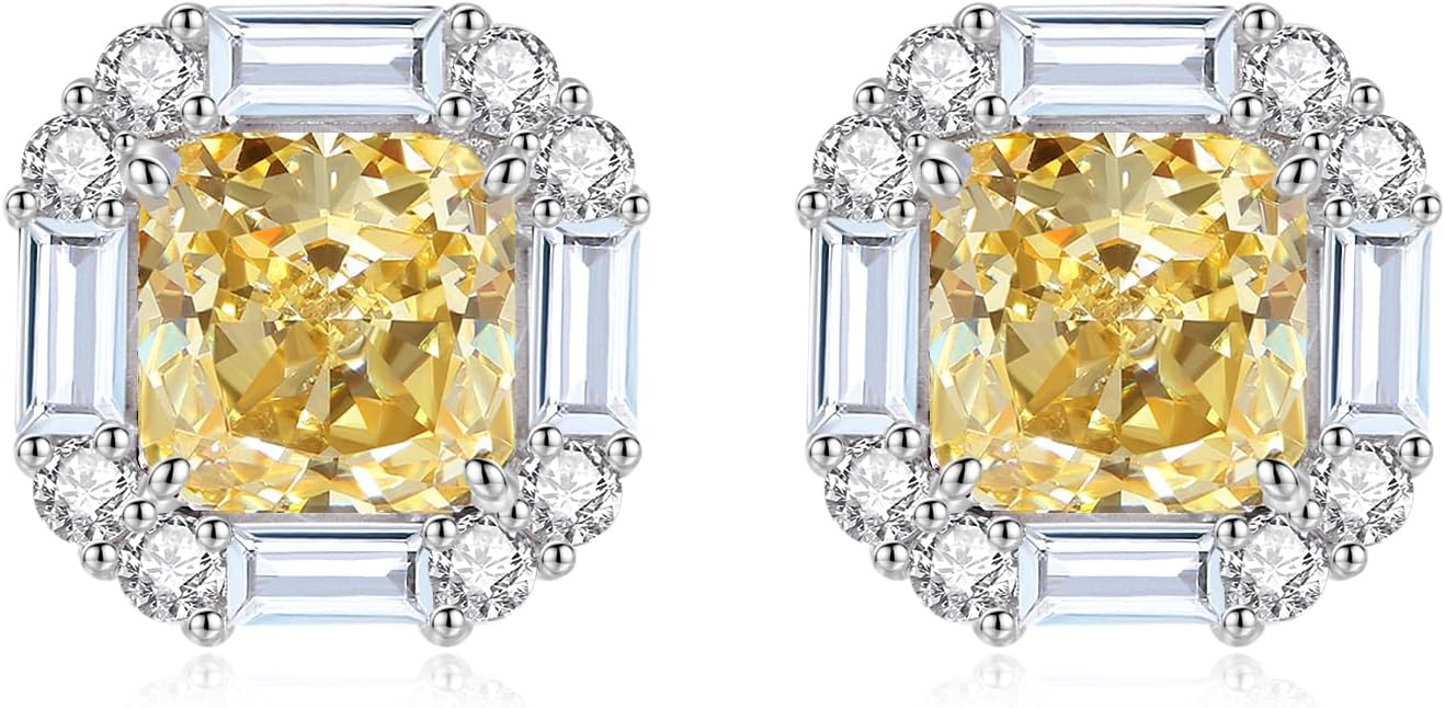 925 Sterling Silver Diamond Earrings for Women,Sqare 4CT/Pair 7MM*7MM Lab Simulation Diamond Stud Earrings Hypoallergenic Perfect Jewelry Gifts