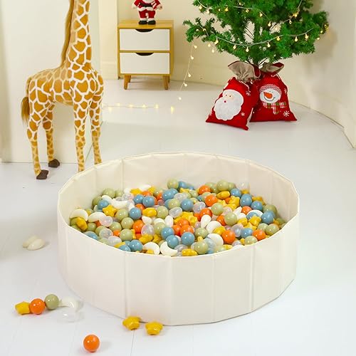 Miniatura 7 de Pisos de bolas beige de 31 pulgadas para niños pequeños, perros, gatos, tienda de campaña de juego para niños, corralitos de bolas plegables con