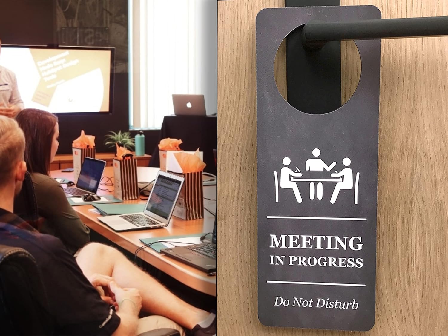 Do Not Disturb Meeting In Progress, Printed Door Hanger Sign, for use in Business Corporate, Home Office, Hotels - Image 3