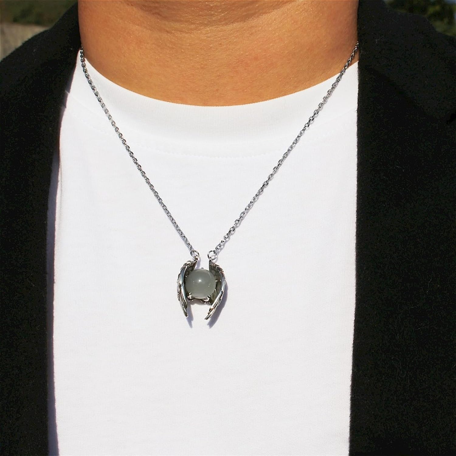 Angel Wings Crystal Guardian Pendant Necklace Unisex Gothic Jewelry Gift Necklace Stainless Steel Chain 24 inches - Image 4