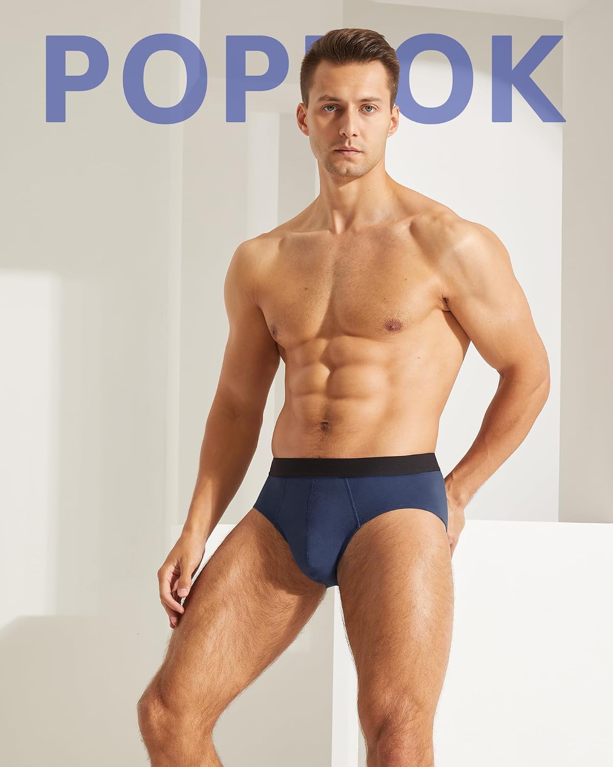 POPKOK Mens Underwear Tag-Free Cotton Stretch Briefs With Pouch 3 Pack