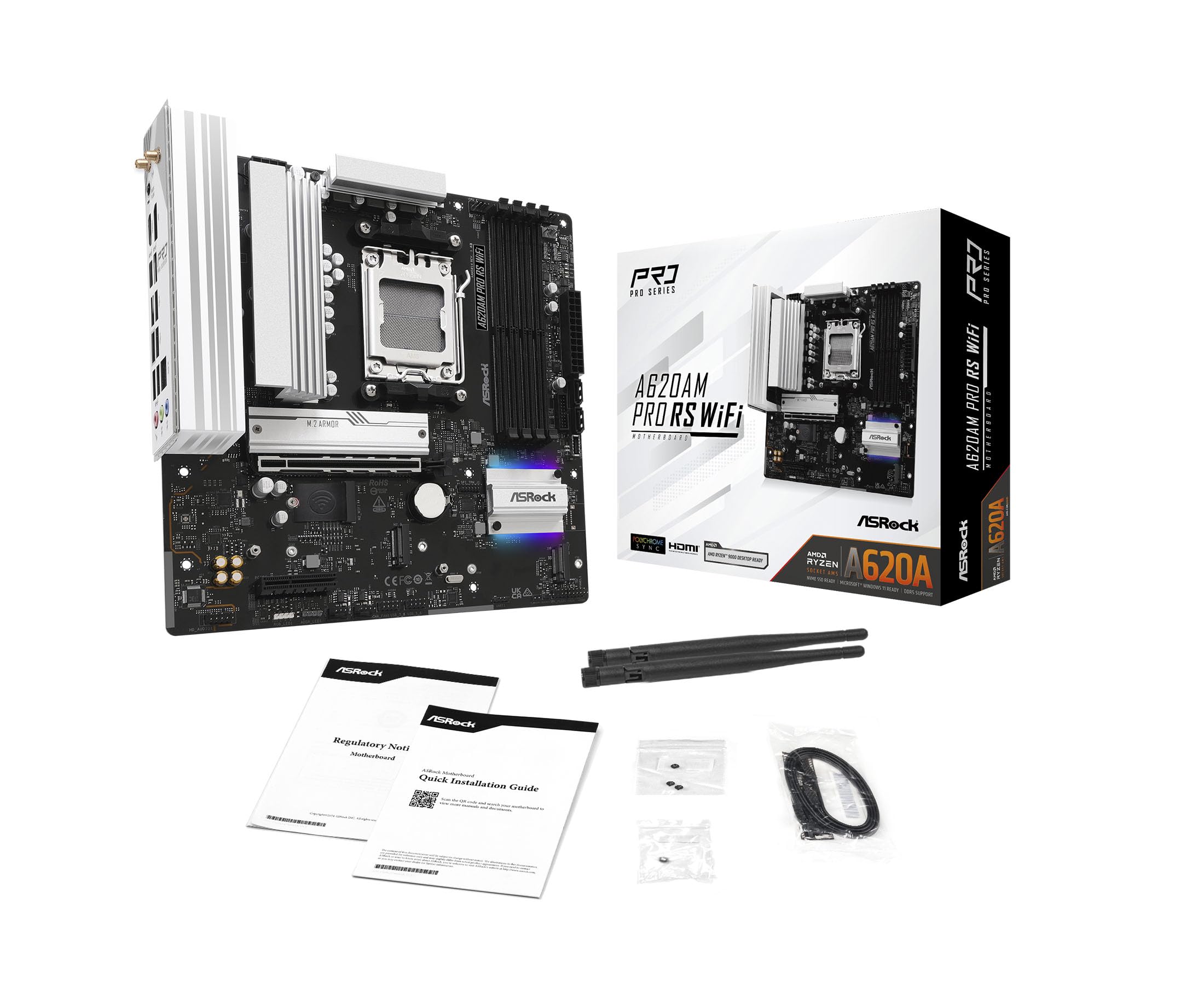 Asrock A620am Pro Rs Wifi Am5 Matx Hdmi/dp Retail - Amd Sockel Am5 (ryzen Zen4) - Micro/mini/fleX-Atx (90-Mxbsw0-A0uayz)