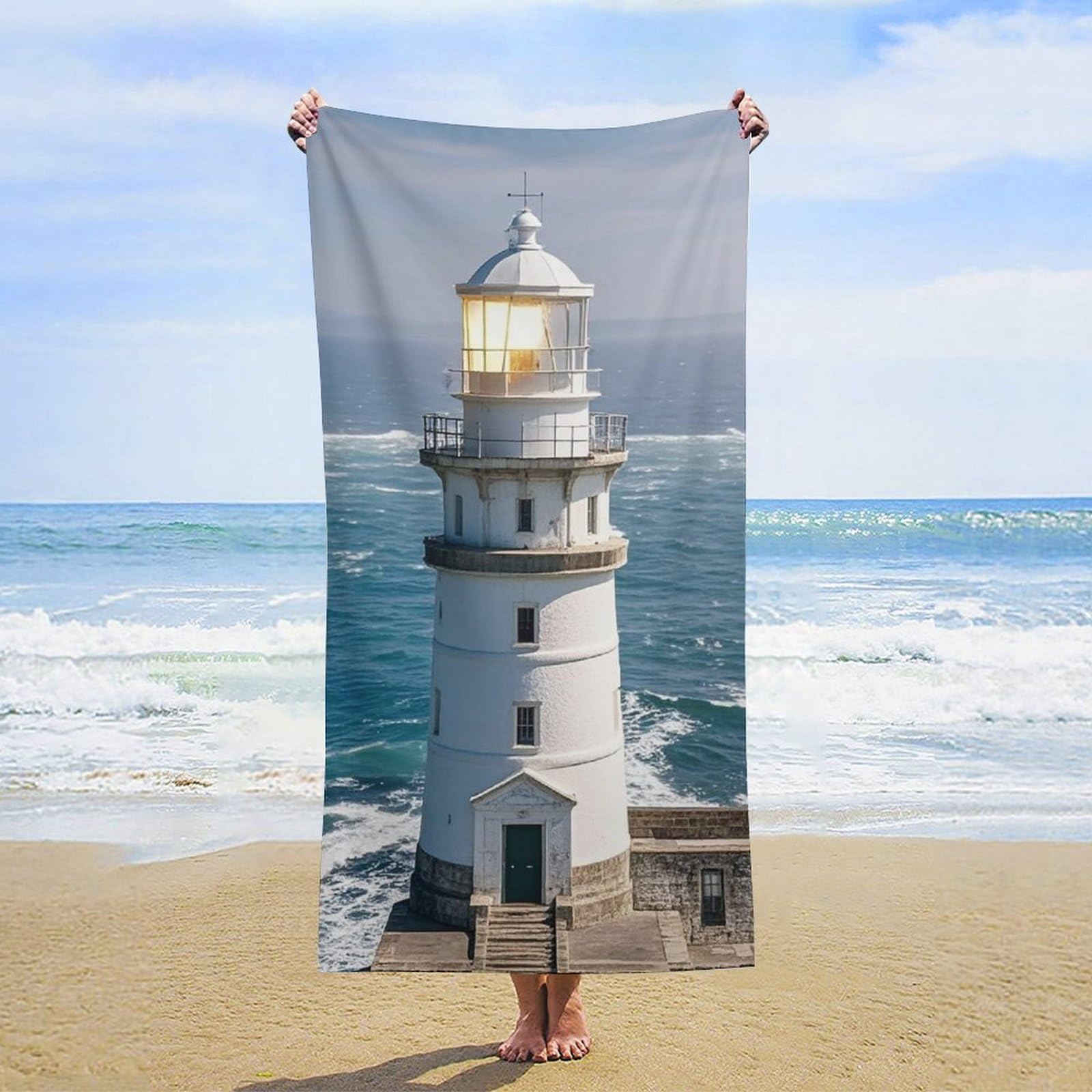 Anceky Oversized Lighthouse Beach Towel Soft Microfiber Bath Towel Quick Dry Absorbent Travel Pool Towels Lightweight Sand Free Blanket Machine Washable for Swim Picnic