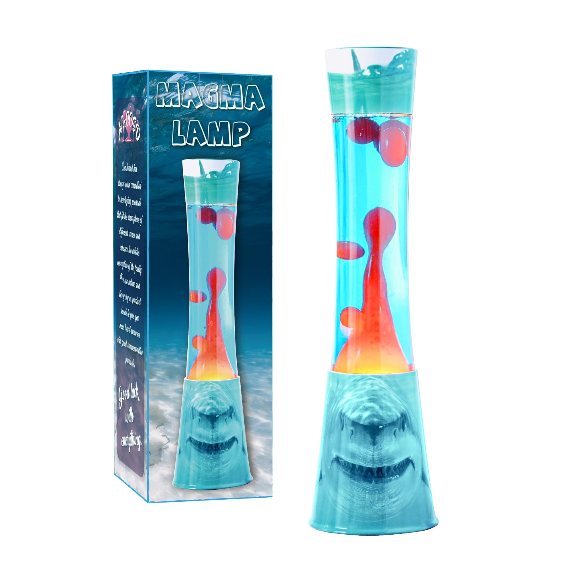 AHCCSD 16 Inch Shark Magma Lamp,Motion Liquid Lamp Blue Ocean Base Blue Liquid with Red Wax Relaxing Gorgeous Light for Adults Kids Women Girls Christmas Great Gift
