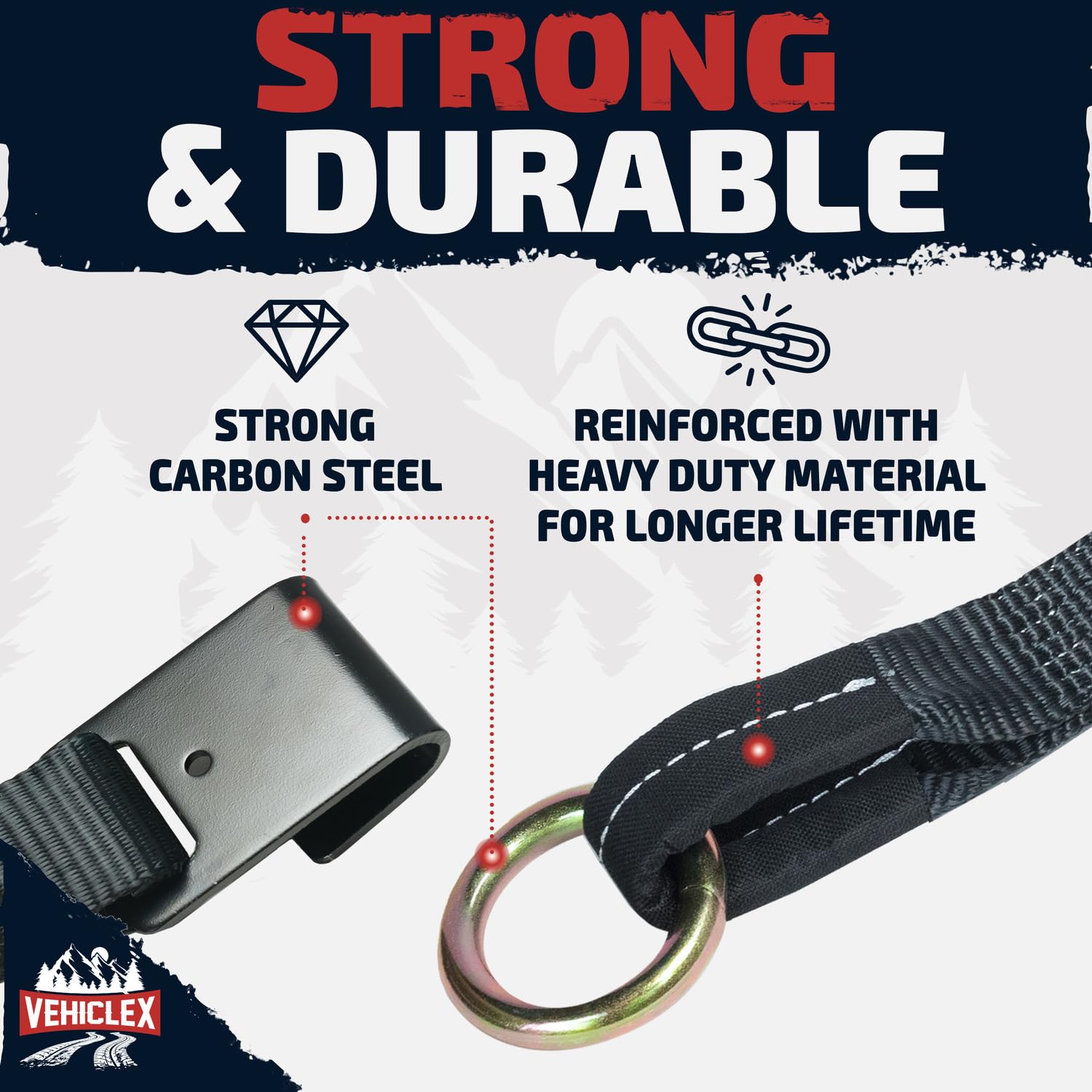 Vehiclex Lot De 4 Sangles D'arrimage De Roue De 5,1 Cm X 3 M Avec Crochets Plats – Sangles à Cliquet BS De 5,1 Cm X 3 M – Sangles D'arrimage Ultimes Pour Remorques