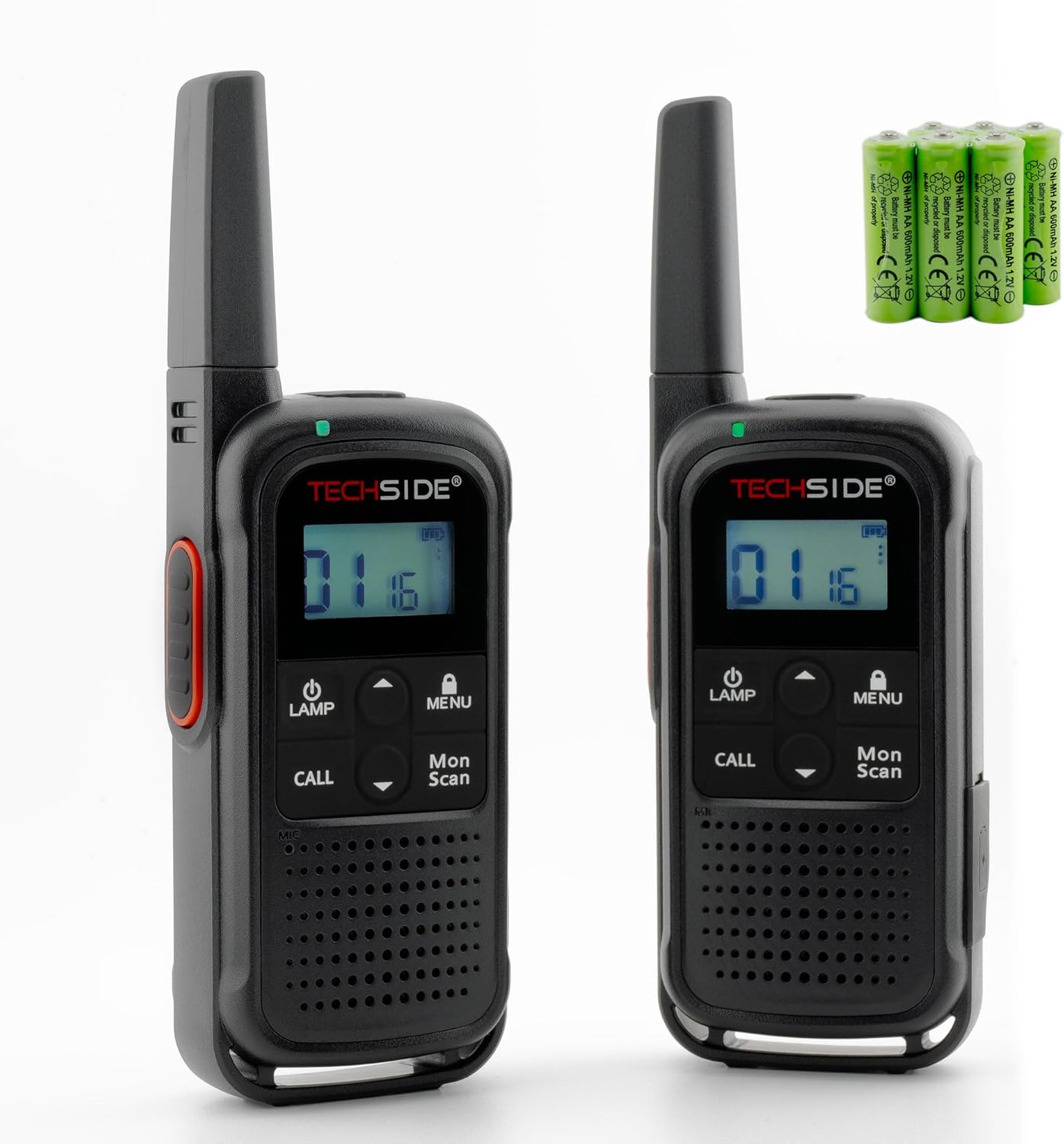 TechSide TS-T3 Go PMR446 walkietalkie/portofoon – 16 kanalen, bereik 10 km, USB-C opladen, met LED zaklamp, set van 2 stuks