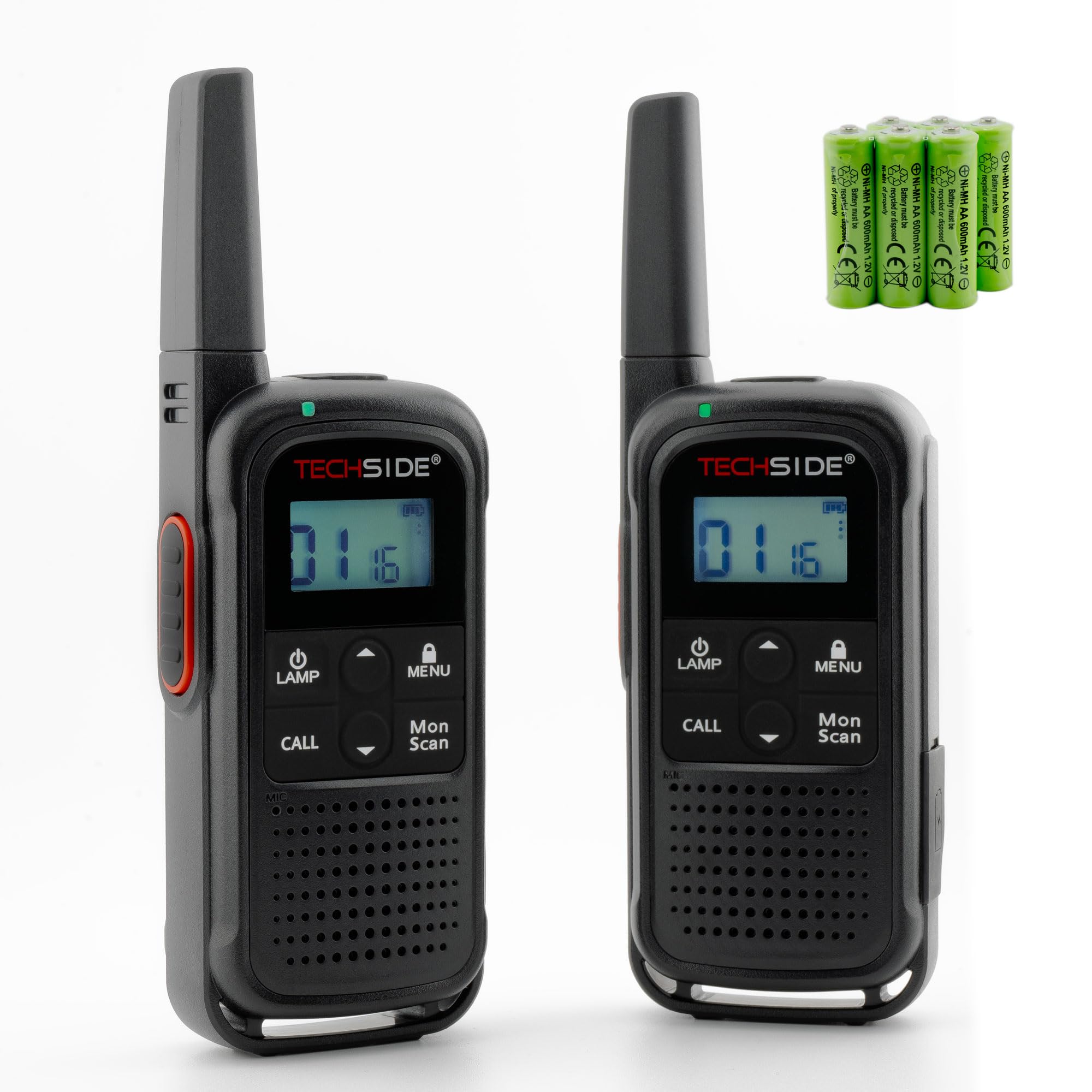 TechSide TS-T3 Go Ricetrasmittente PMR446, 16 Canali, Portata 10 km, Ricarica USB-C, con batterie ricaricabili, Torcia LED, 2 Pezzi Ver.2