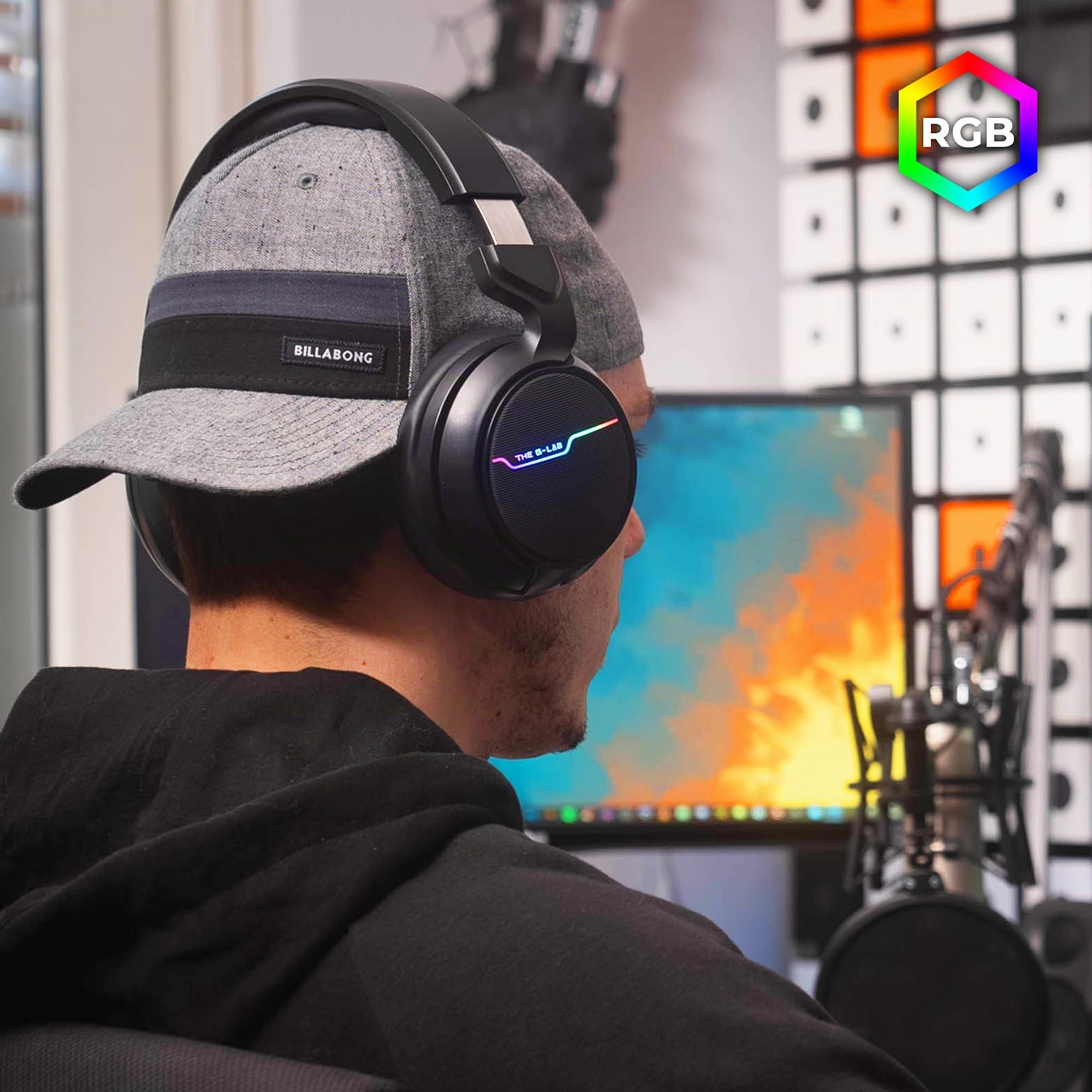 THE G-LAB Korp Thallium Gaming-Kopfhörer, USB, 7.1, Digital Surround - Headset für Gamer, Audio - Mikrofon mit Geräuschreduzierung - LED RGB - kompatibel mit PC PS4 PS5 Mac (Schwarz)