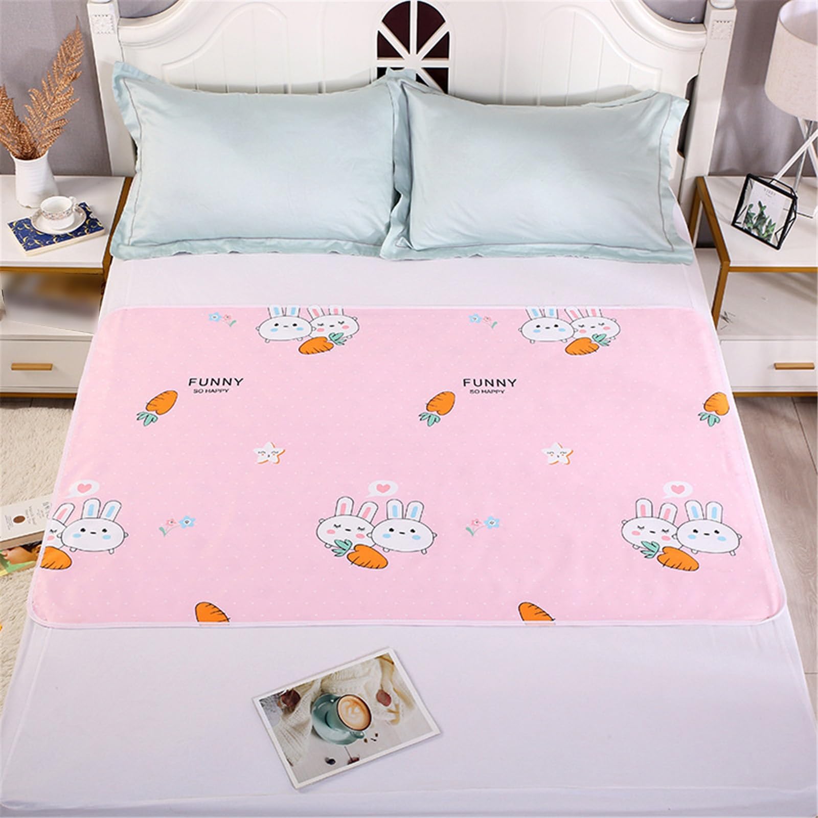 Wasserdicht Inkontinenzunterlage Waschbar Für Haustiere & Erwachsene Inkontinenz Bettunterlage Absorbierend Pinkelpads Für Betten, Sofas & Matratzen Betteinlagen(200x220cm,Bunny-Pink)