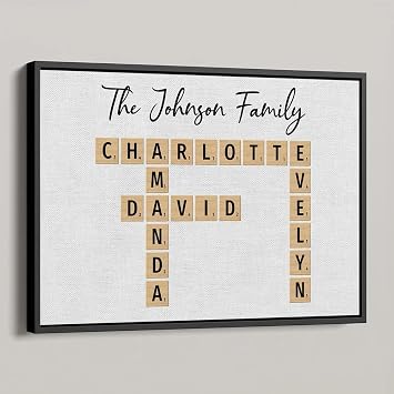 Personalized Family Name Crossword Puzzle Wall Art Print, Custom Scrabble Family Names Poster/Canvas for Home Decor - Unique Family Crossword Gift Idea for Home, Christmas, Birthdays, Anniversaries