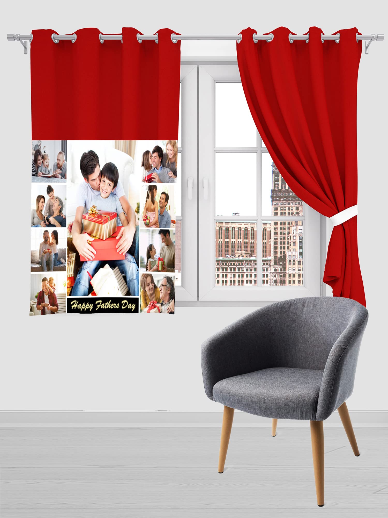 Crush Fabric Photo Curtain with Eyelet for Home Office Living Room Bedroom 4 x 5 Feet Style 63 (One Pcs) (Red)