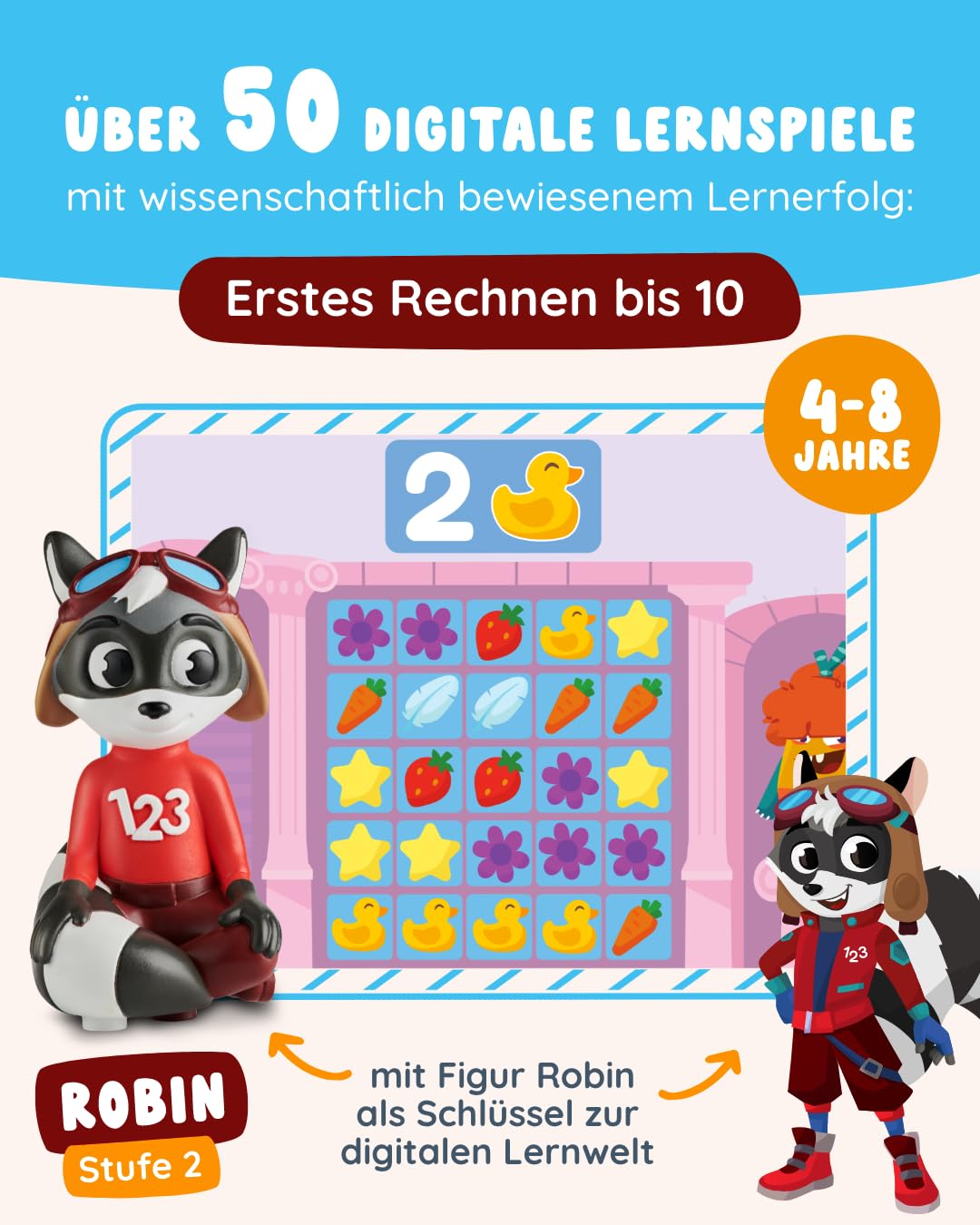 Edurino Figur Robin Erstes Rechnen bis 10 (Stufe 2) ab 4 Jahren inkl. App | Innovatives und digitales Lernspiel | Zahlenverständnis | Zahlen sortieren & ordnen | Erstes Plus- & Minusrechnen