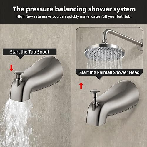 Miniatura 4 de NEWATER Juego de grifo de ducha con boquilla de bañera, kit de bañera (válvula incluida) con cabezal de ducha de 8 pulgadas, juego combinado de