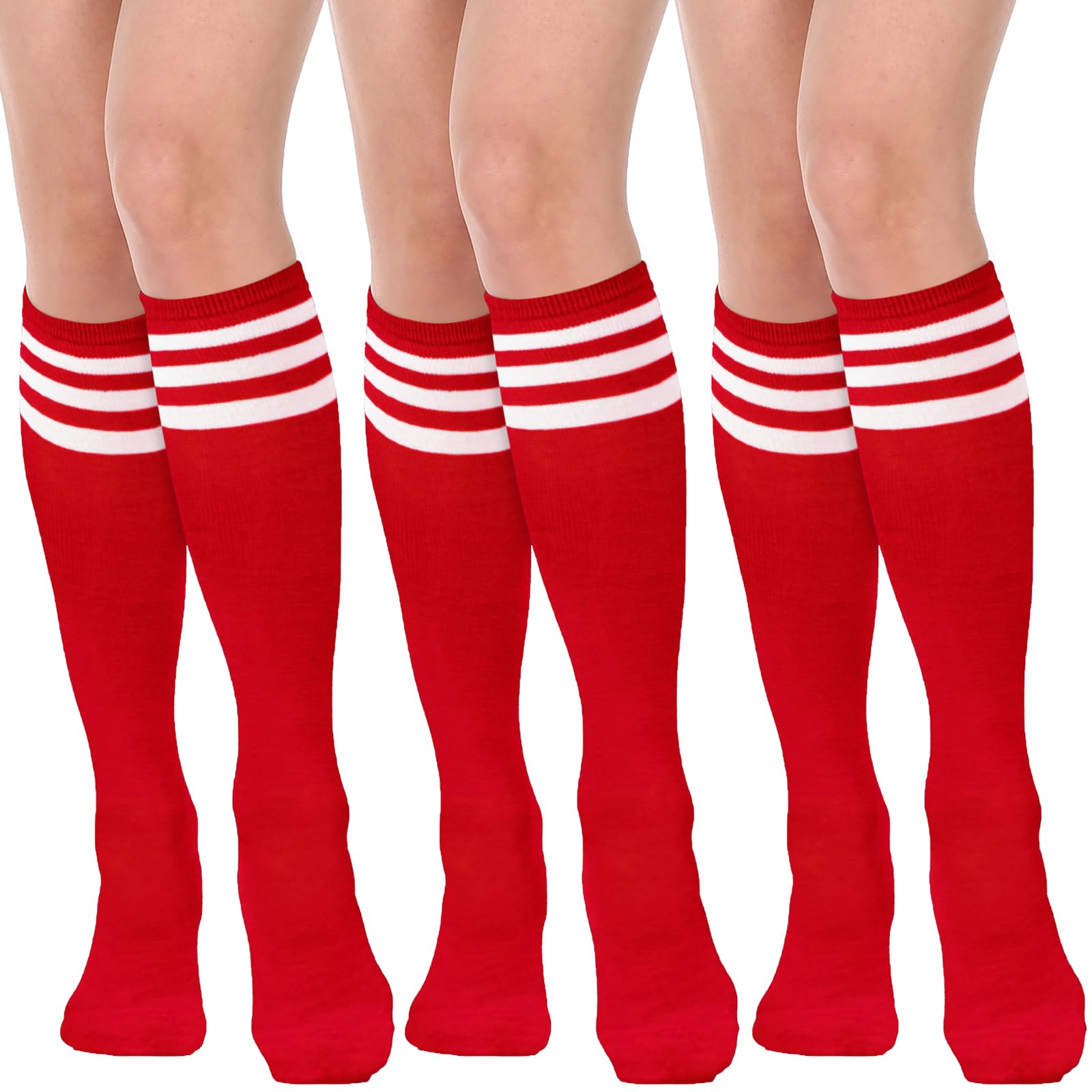 DRESHOW 3 Pairs Cotton Knee High Socks for Women Solid Knit Knee Long Stocking Leg Warmer All Season Gift