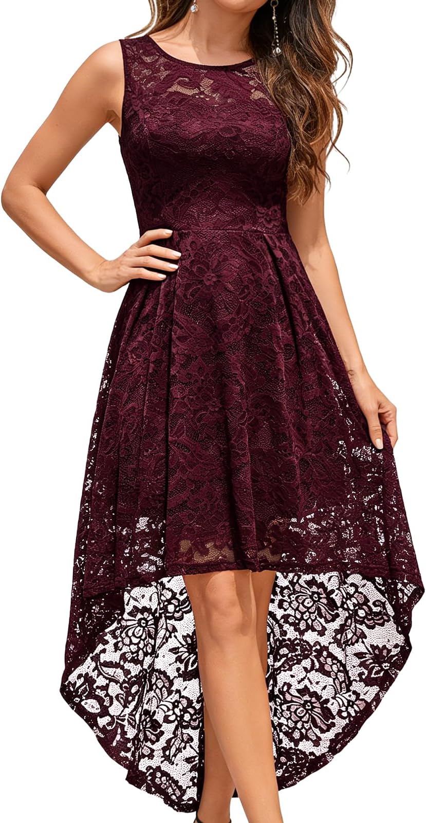 Women's Floral Lace Cocktail Dress High Low Wedding Guest Prom
