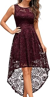 Wedding Guest Dress for Women Sleeveless Tank Strap Floral Lace Hi-Lo Co...