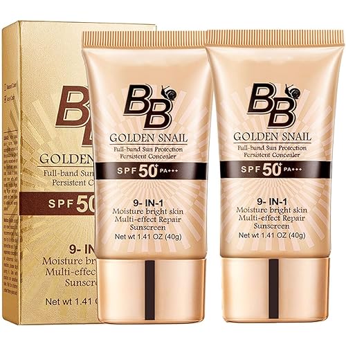 Snail BB Cream SPF 50 Foundation, Tinted Moisturizer for Face with SPF 50 Colour Correcting Self Adjusting for Mature Skin Lightweight Long-Lasting Buildable Coverage Foundation, 2PCS